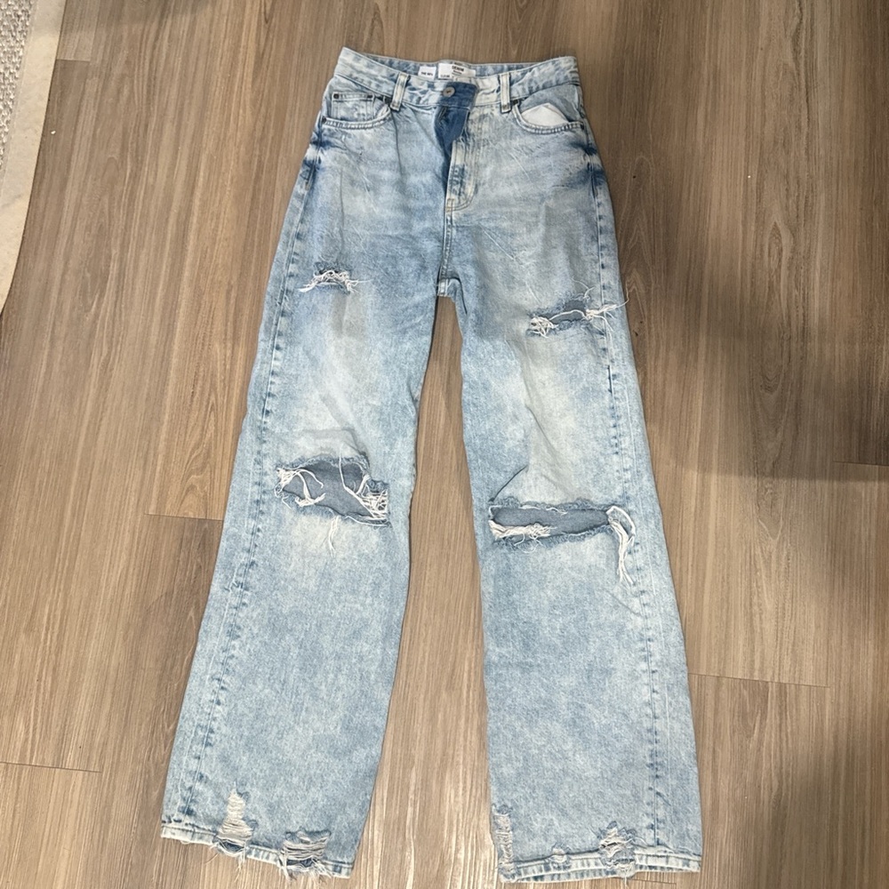 Bershka Light Blue Ripped Jeans
